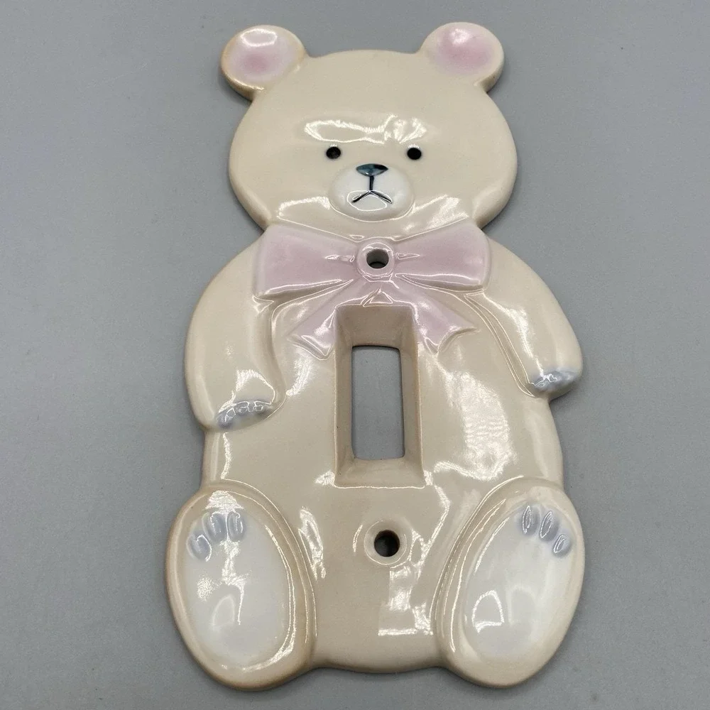 Vtg 80s Lillian Vernon Teddy Bear Switch Plate Cover and Hook Nursery Decor